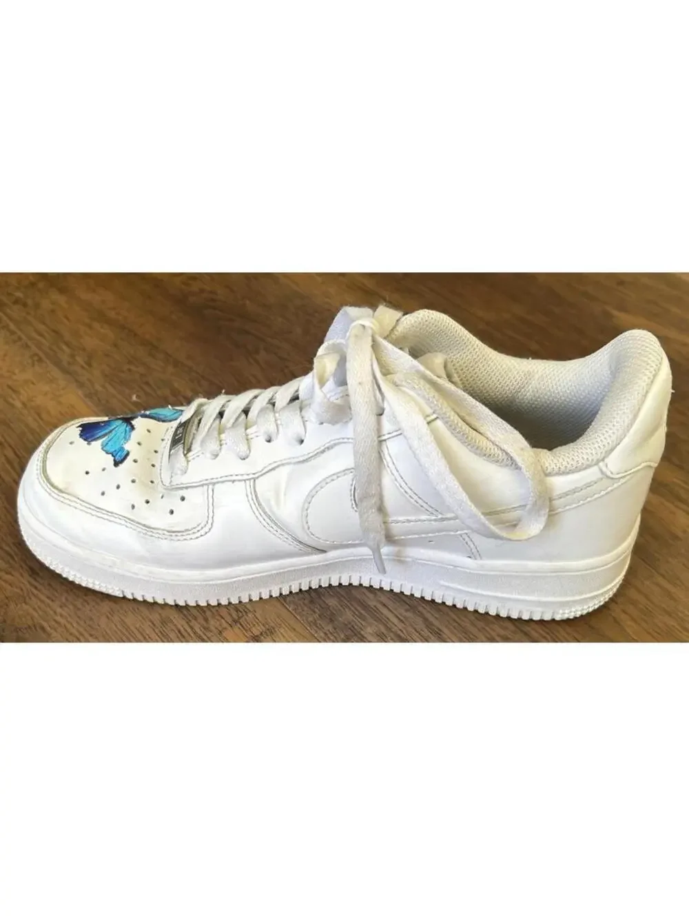 Nike Womens Sz 7 Air Force 1 Low Custom Blue Butterfly White Sneakers DD8959-100 - Picture 4 of 12
